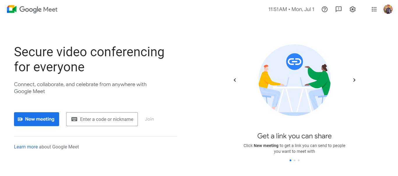 Google Meet - video conferencing solution for Development teams and product managers