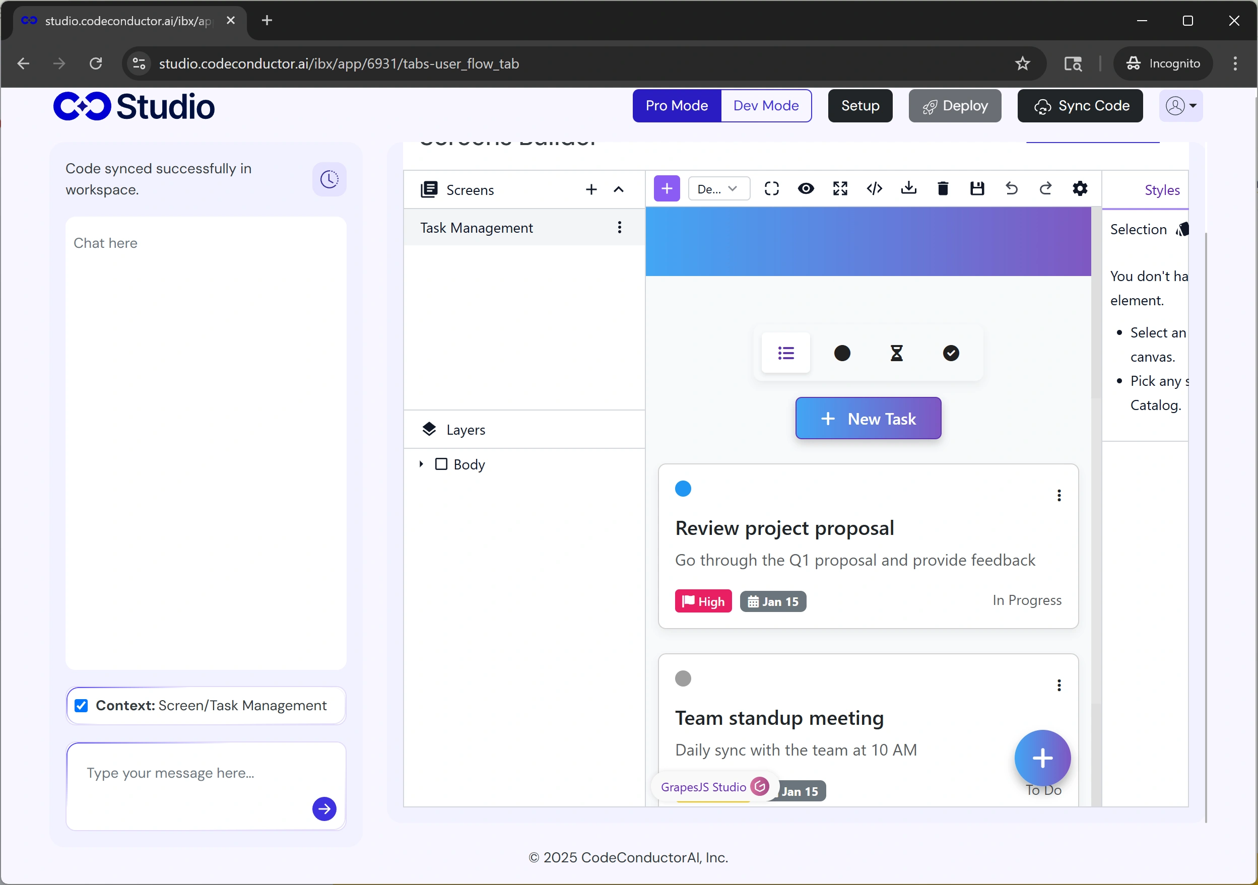 User Flow tab by clicking on the Design button